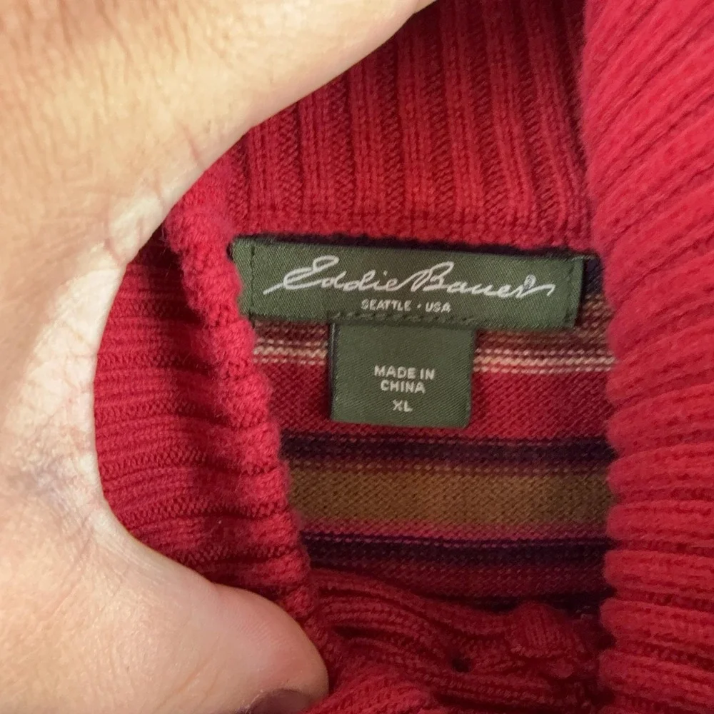 Eddie Bauer Sweater Womens XL Multicolor Striped Turtleneck Henley Knit Pullover